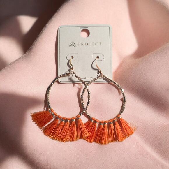 A Project New boho sparkly bead hoop earrings with orange tassels - Picture 5 of 5